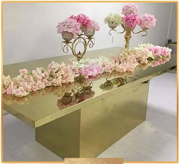 Rectangular gold table rental